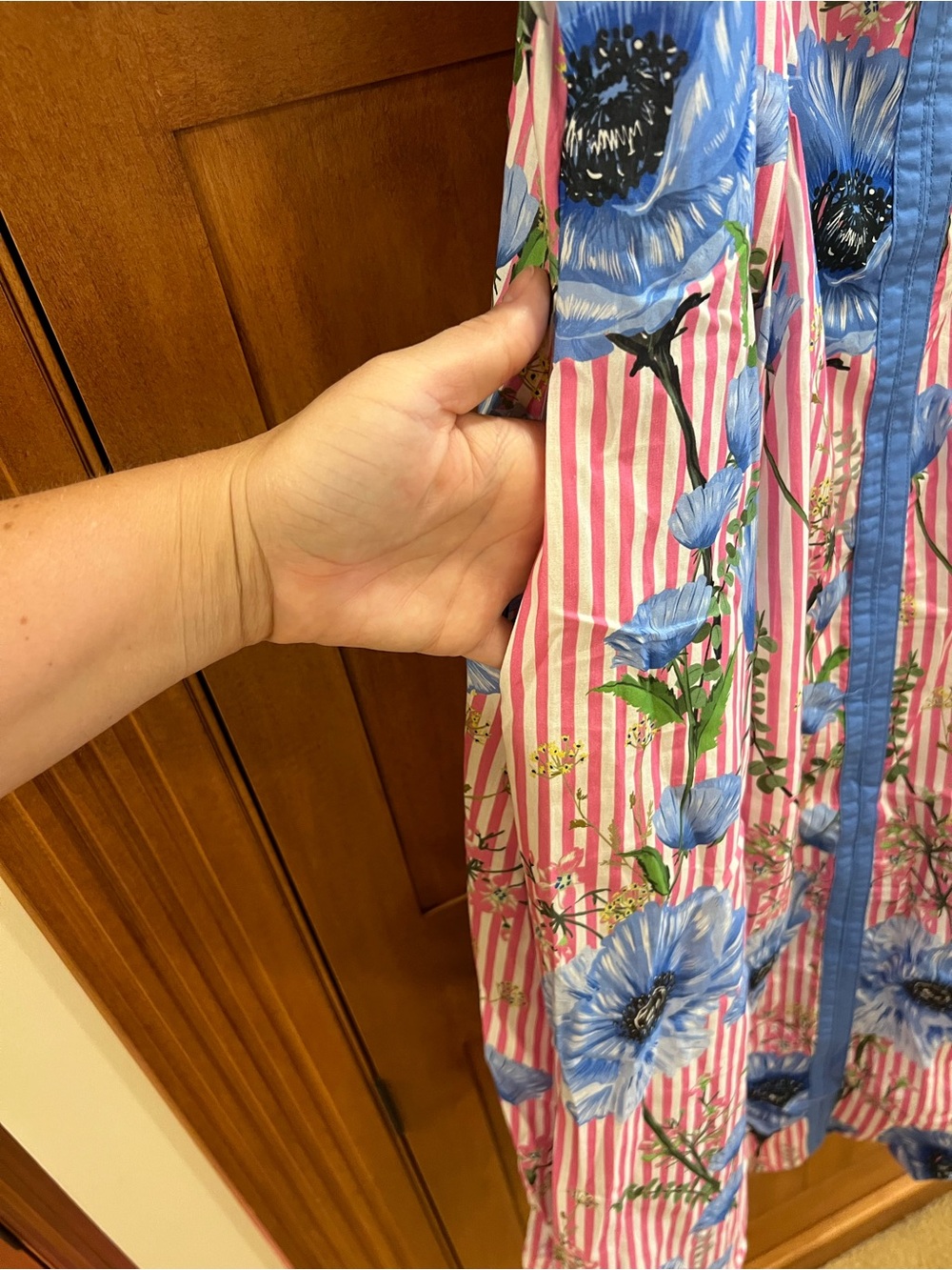 entro Pink-White Striped Midi Dress with Blue Floral Print - Picture 8 of 10